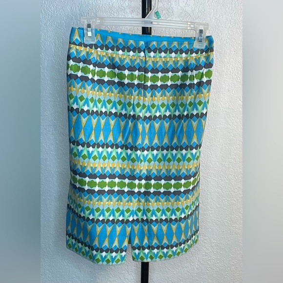 J. Crew “The Pencil Skirt” Basketweave Cotton Multi Color Aztec Design (12) - Picture 8 of 9
